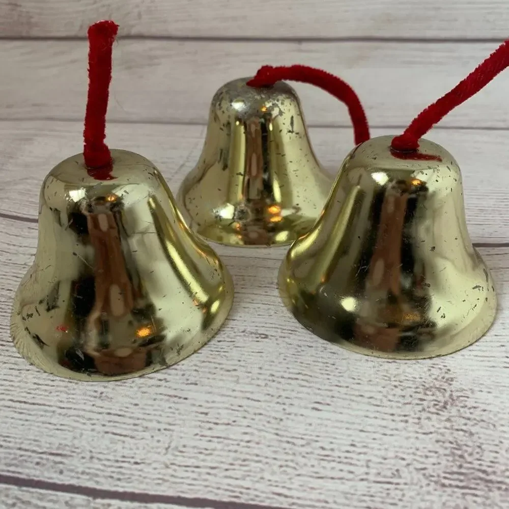Vintage Gold Metal Bells Set of 3 with Red Strings 3